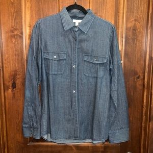 J. Crew 12 Tall Cotton Chambray Blue Denim Long-Sleeved Button-up Shirt